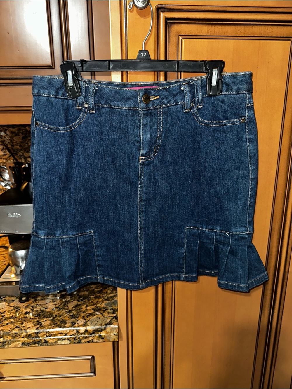 Thalia Sodi denim skirt with ruffle hem in size 7/8